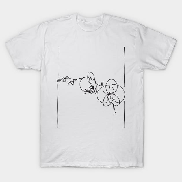 Orchid Flowers Line Drawing - Black T-Shirt by EnvelopeStudio